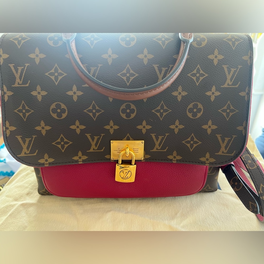 Louis Vuitton Brown Monogram and Red Leather Shoulder Bag